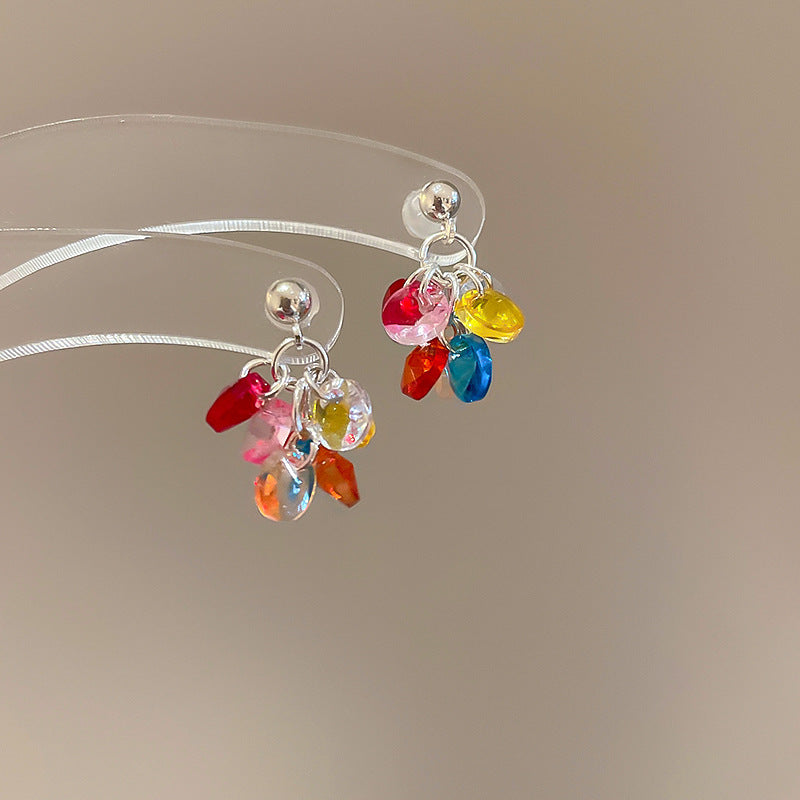 Sier Needle Acrylic Colorful Flower Sweet Earrings