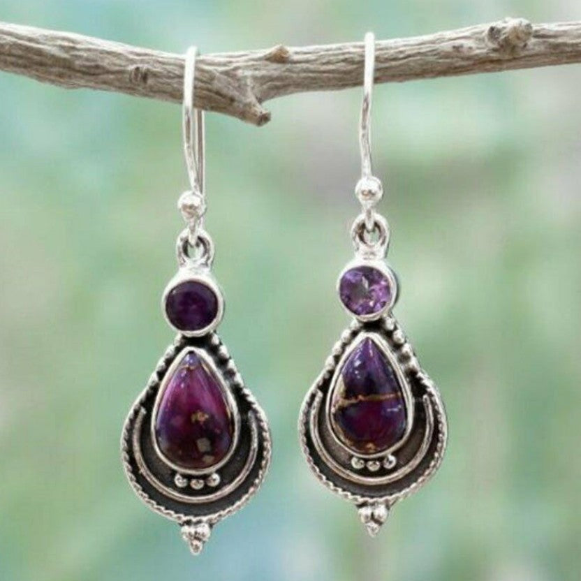 Inlaid Sea Blue Topaz Female Creative Rotational Water Drop Earrings