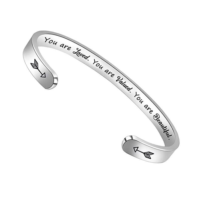 Steel Open-ended Titanium Inspirational Lettering Graduation Gift Bracelet