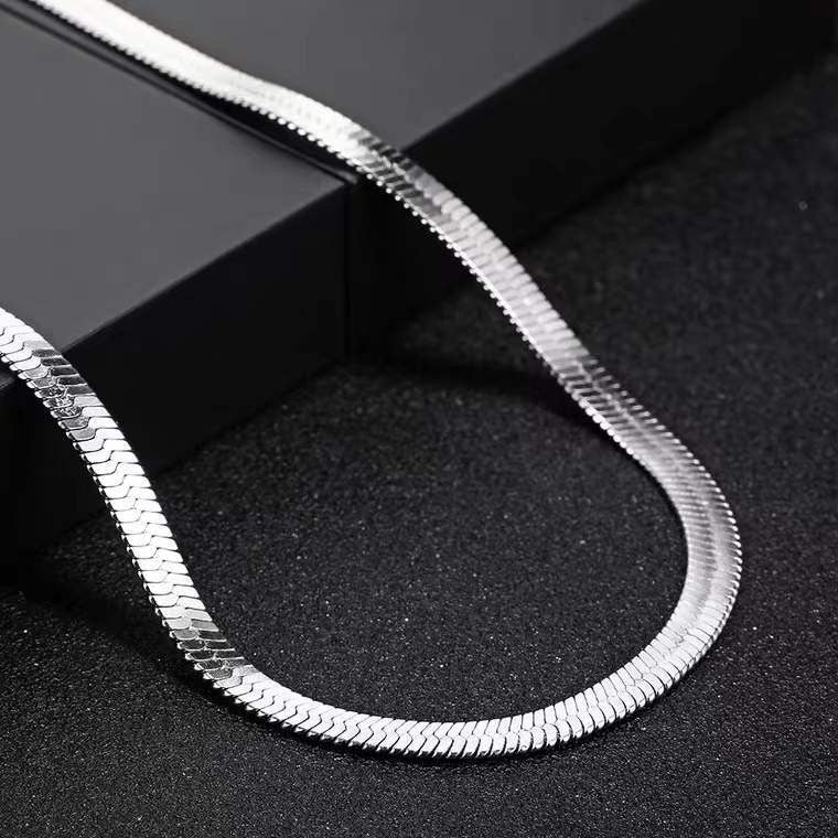 Women's & Men's Basic Style Blade Chain Flat Snake Lobster Buckle Necklaces