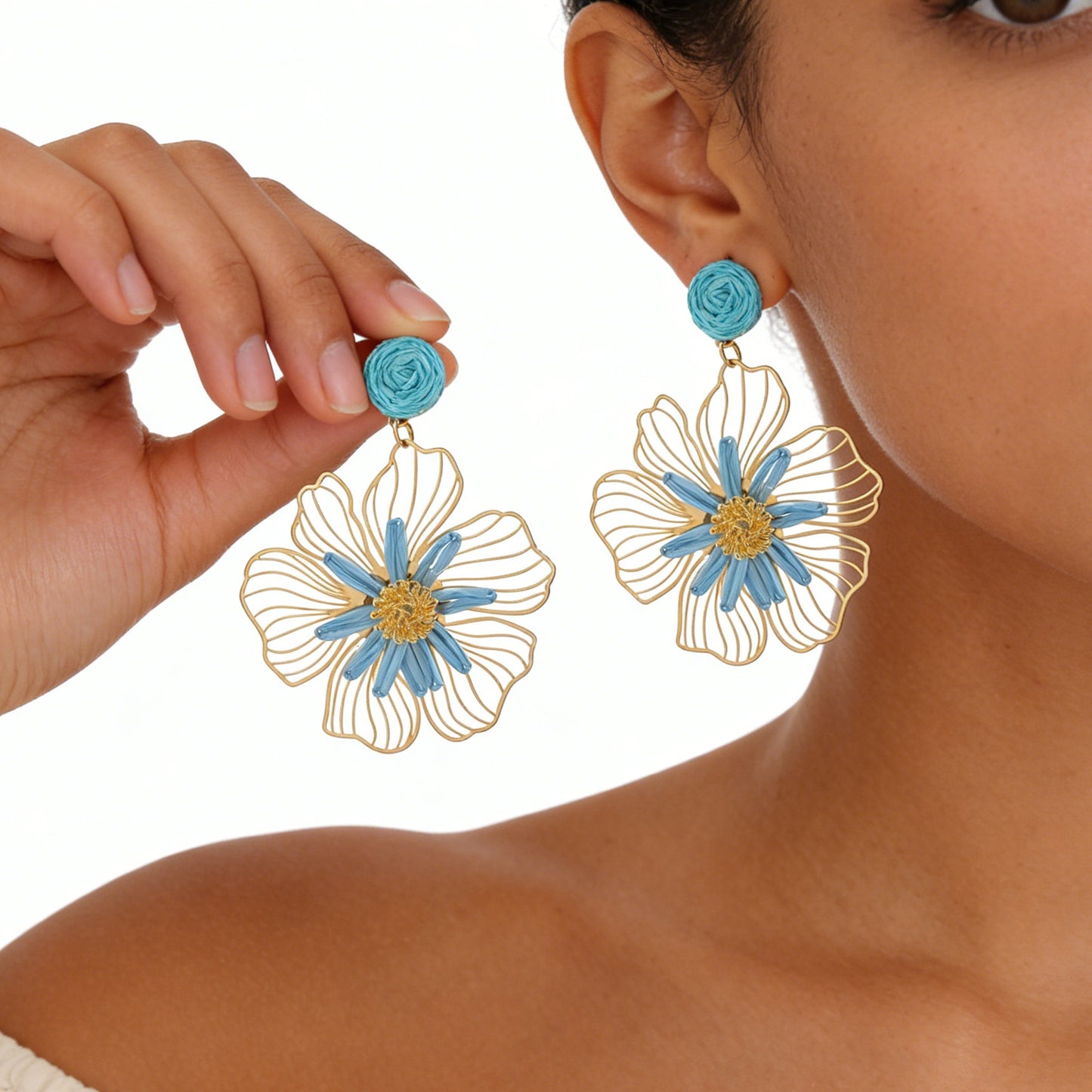 Women's Woven Hollowed Three-dimensional Flower For Beach Vacation Rings