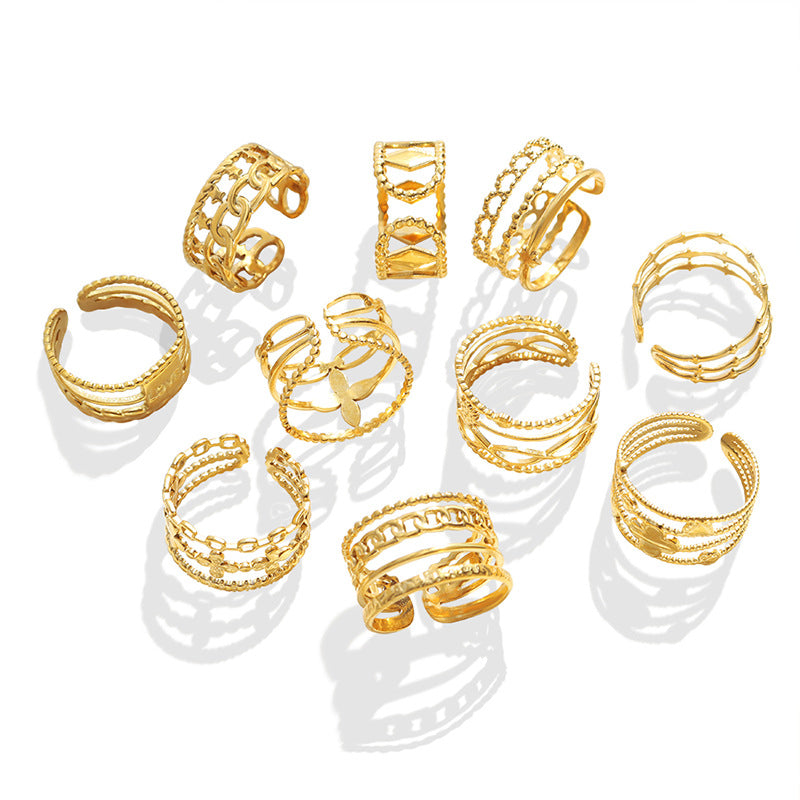 Titanium Steel Gold-plated Geometric Mixed Fashion Diverse Colorfast Rings