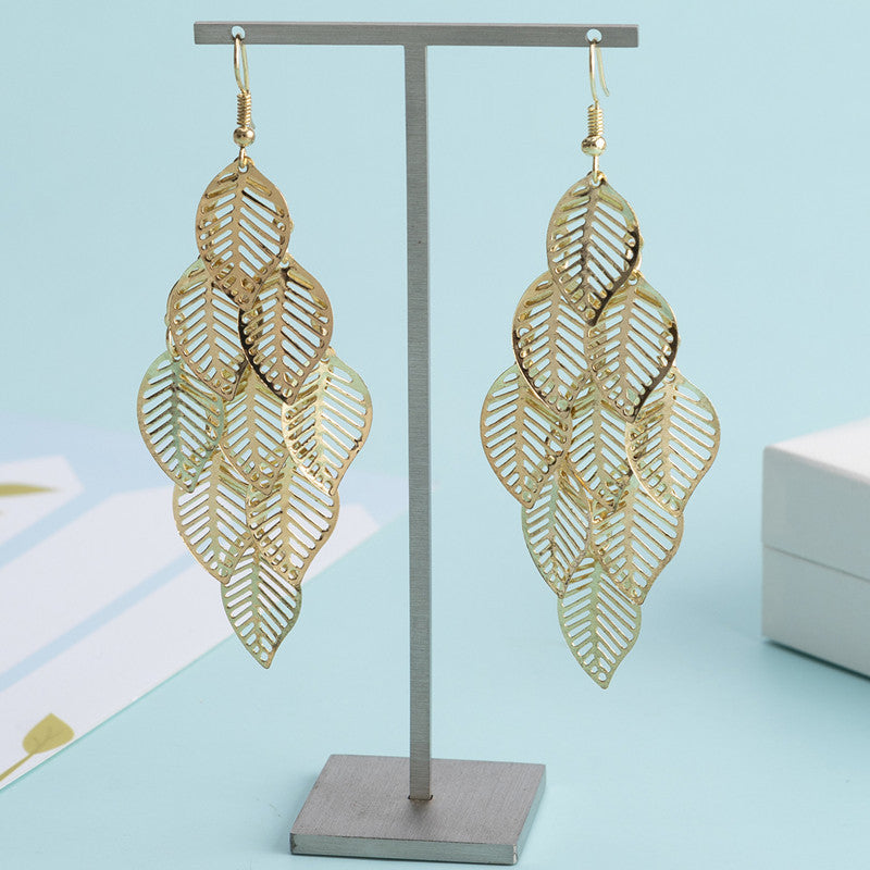 Simple Gold And Sier Hollow Leaves Earrings