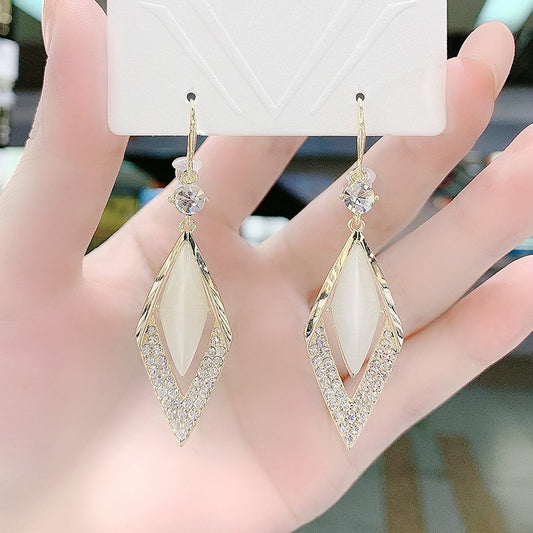 Opal Geometric Elegant Diamond-shaped Full Diamond Modified Face To Earrings