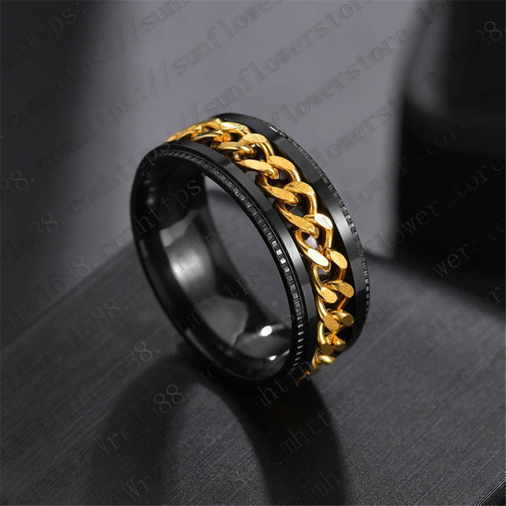 Steel Embossed Rotating Chain Simple Fashion Titanium Ring