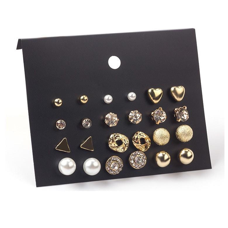 Korean Style Pearl Zircon Card Metal Stud Earrings