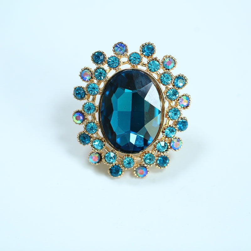 Luxury Crystal Glass Open Adjustable Fashion Exaggerated Ring