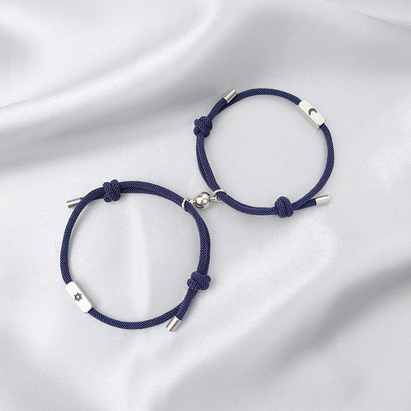 Bracelets de couple à succion magnétique soleil et lune en acier inoxydable pour femmes et hommes