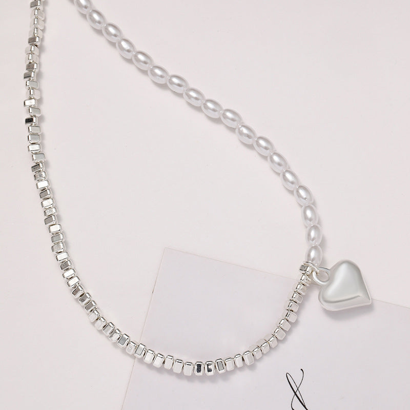 Women's Small Pieces Of Sier Pearl Heart Necklaces