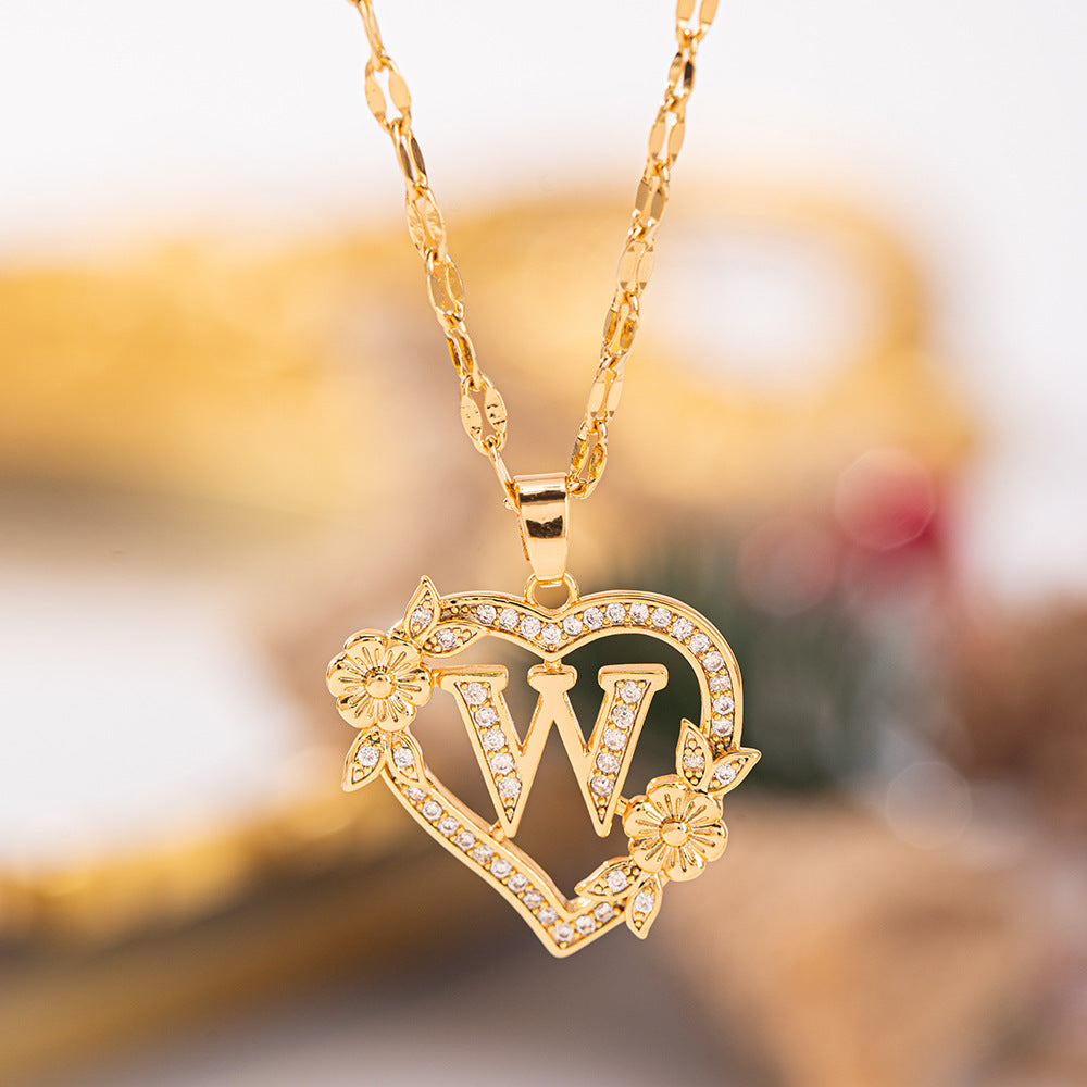 Affordable Luxury Fashion Letter Love Trendy Copper Inlaid Zircon Clavicle Necklace