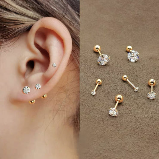 Ear Bone Stainless Steel Zircon Super Flash Nail Drill Stud Earrings