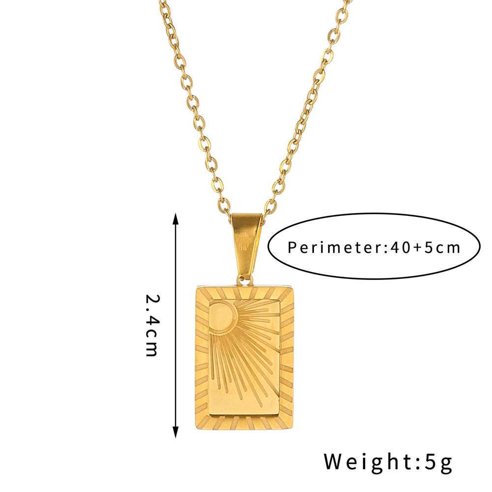 Gold Plated Stainless Steel Fashion Personality Square Sun Moon Necklaces