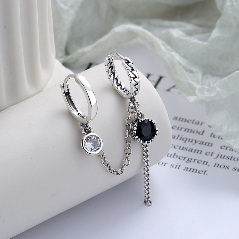 Trendy Cool Personality Binaural Buckle Black Earrings