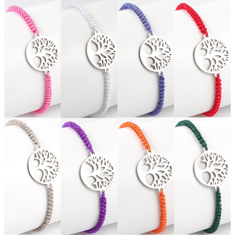 Grands bracelets creux réglables en acier inoxydable, arbre coloré