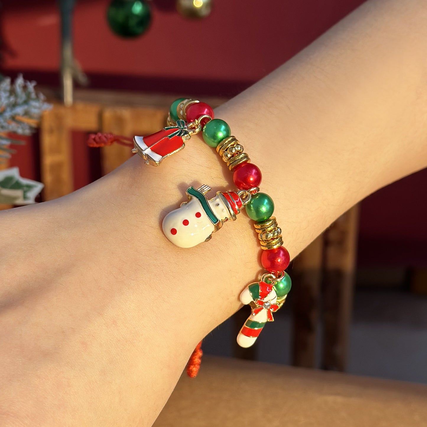 Bracelets tissés à la main en perles de béquille de cloche de bonhomme de neige de vacances