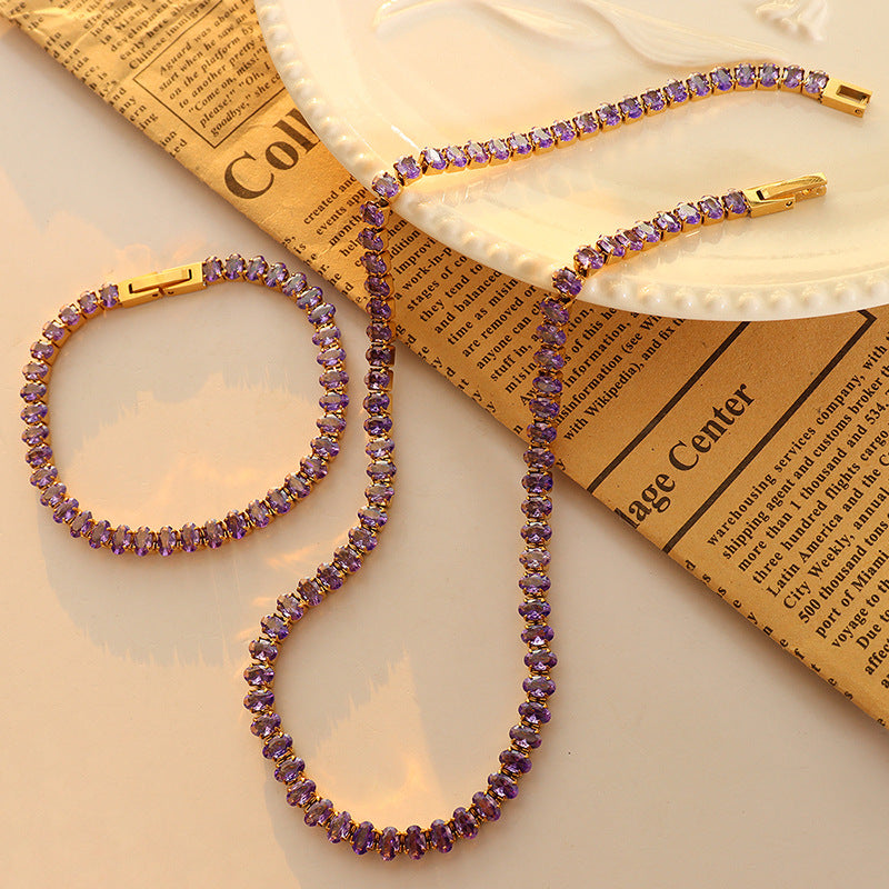 French Retro Titanium Steel Geometric Color Jewelry Set