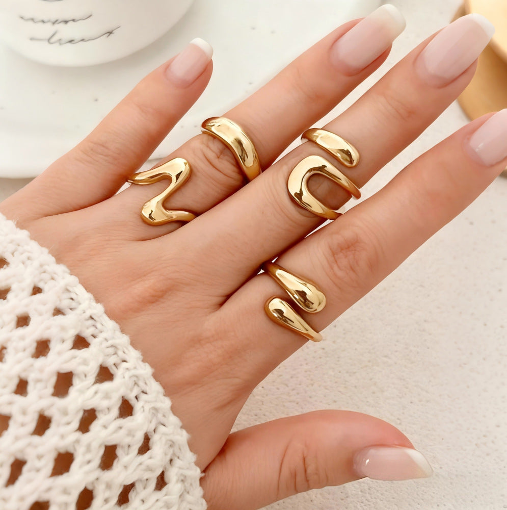 Women's Combined Fashion Liquid Lava Flower Irregular Rings
