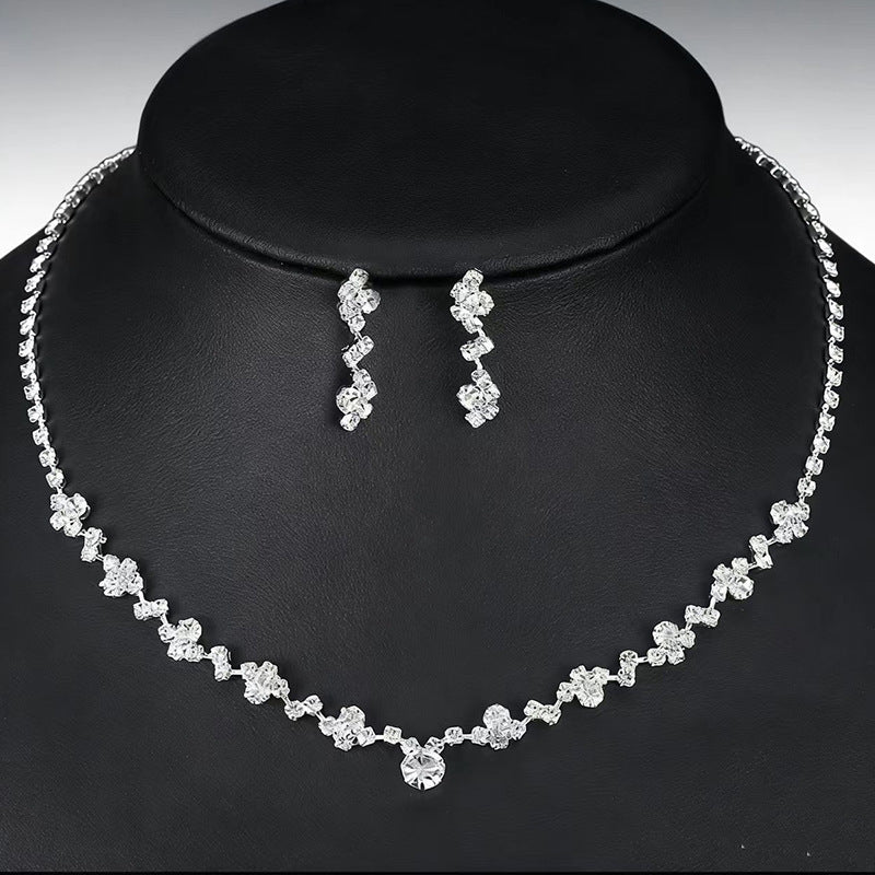 Simple Exquisite Three-piece Full Diamond Clavicle Dinner Jewelry Set