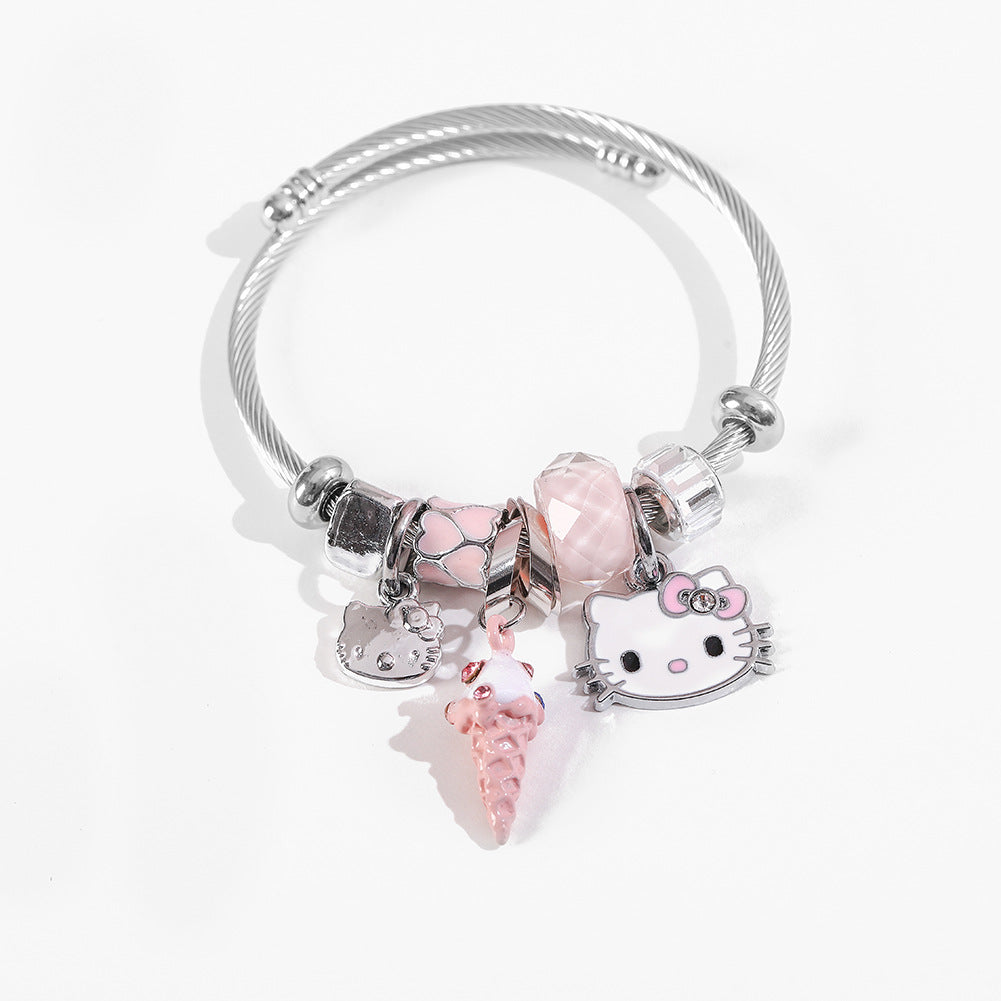 Fresh And Stylish Crystal Ice Cream Cat Bracelets