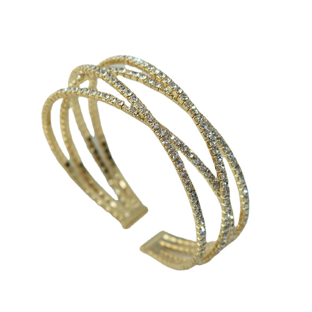 Stylish Rhinestone Cross Winding Open Rhinestones Bracelet