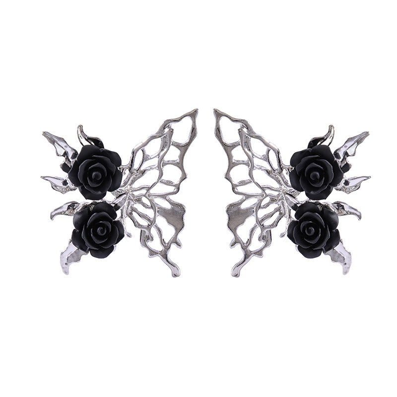 Rose Dark Gothic Hollow Butterfly Metal Earrings