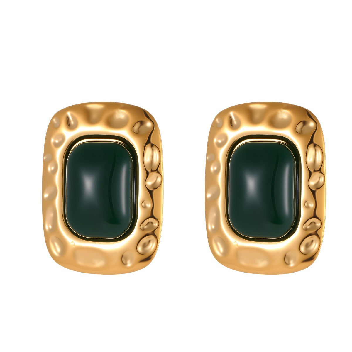 Women's Colored Gems Rectangular Hammered For Niche Earrings