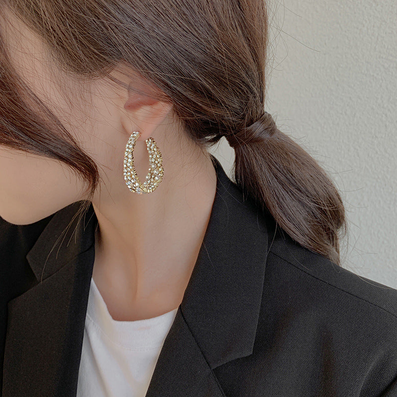 Boucles d'oreilles rétro super brillantes en strass pour femmes