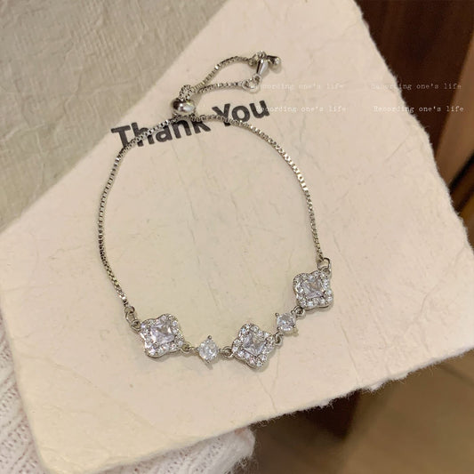 Women's Copper Micro Inlay Flower Full Diamond Fashion Commuter Special Interest Bracelet