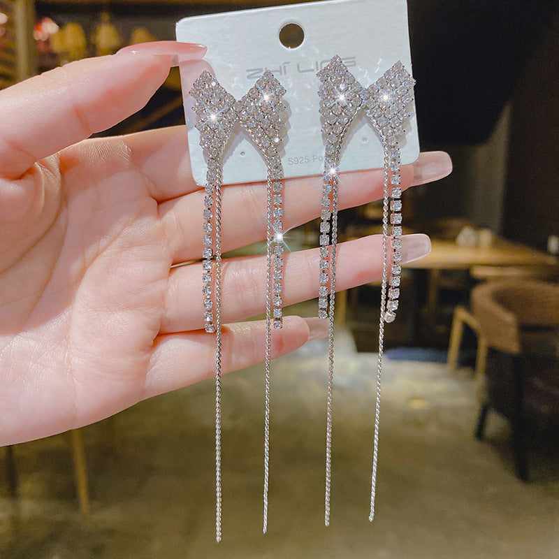 Boucles d'oreilles longues à pampilles élégantes pour femmes, aiguille de Sier, tendance, de haute qualité