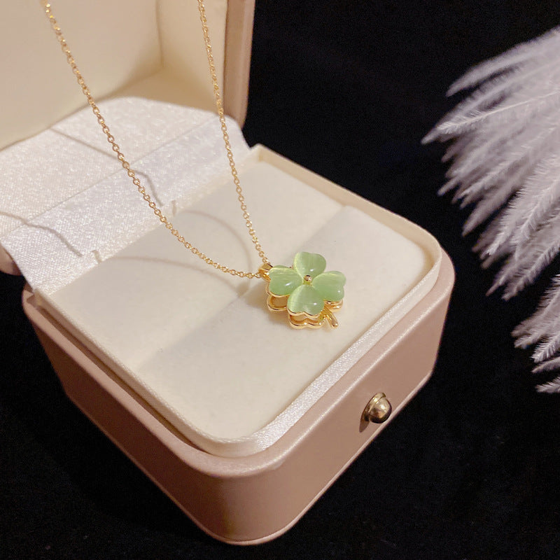 Clover Green Opal Rotatable Ear Fashion Jewelry Set