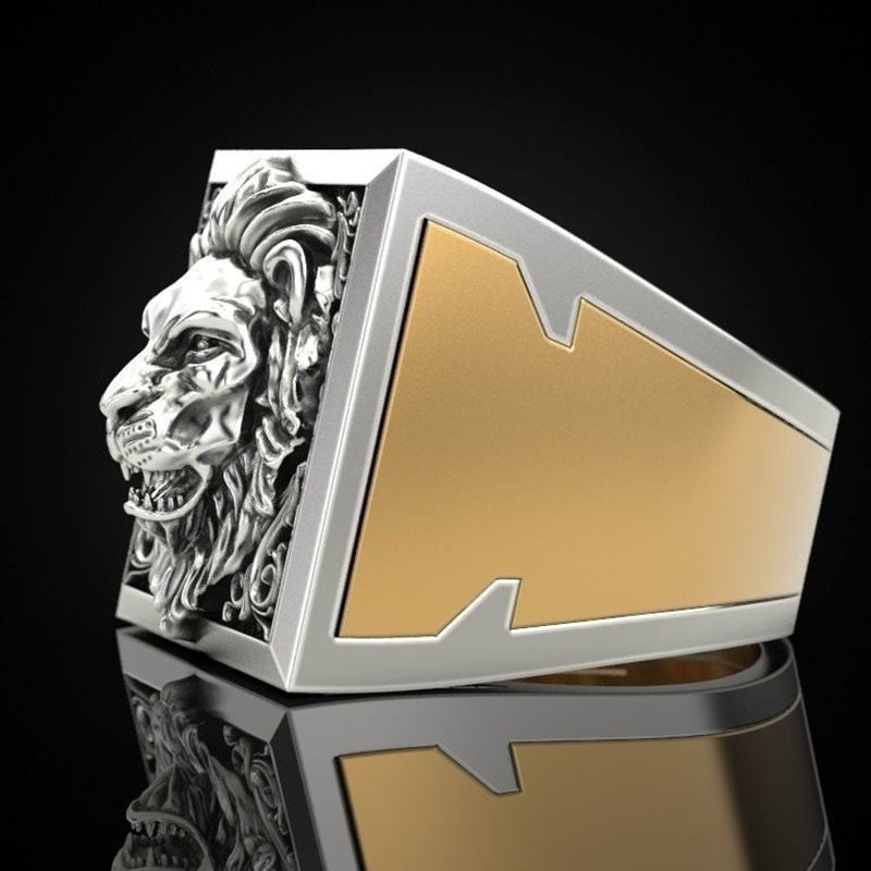 Men's Lion Two-piece Retro Creative Fashion Item Ring
