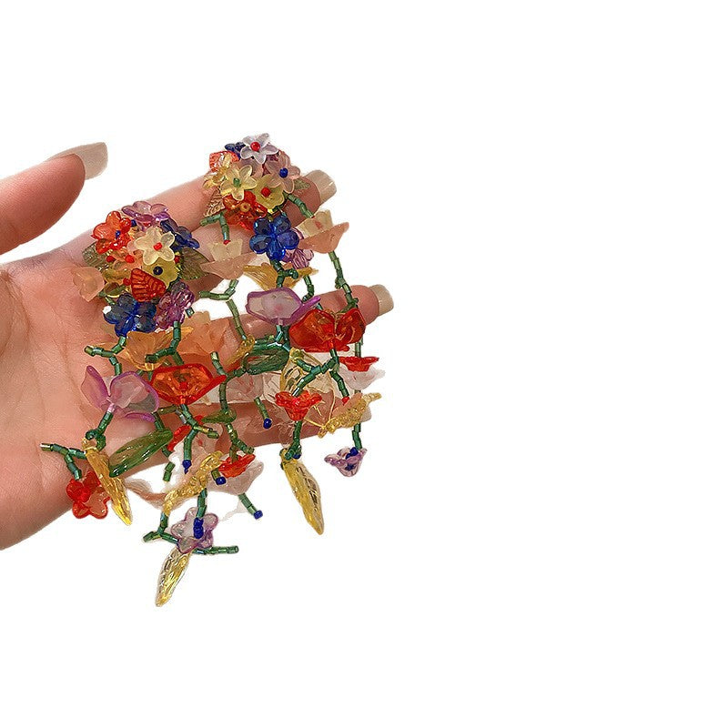 Sier Needle Acrylic Colorful Flower Sweet Earrings