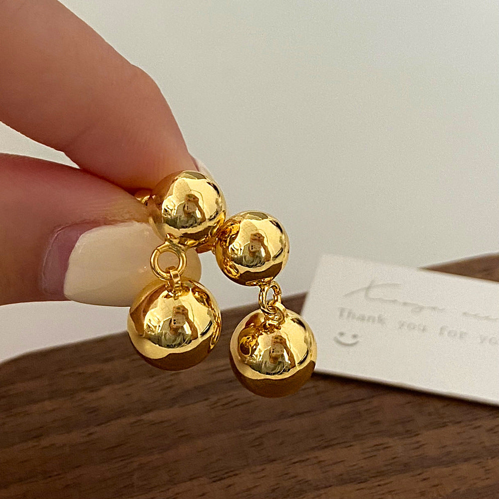 Boucles d'oreilles à pendentif trois boules d'or pour femmes, boucles d'oreilles françaises de haute qualité