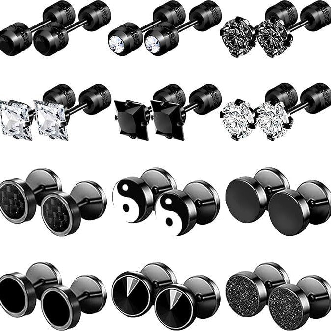 Men's Steel Barbell Round Piece Ear Cake Earrings