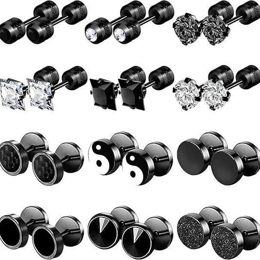 Men's Steel Barbell Round Piece Ear Cake Earrings