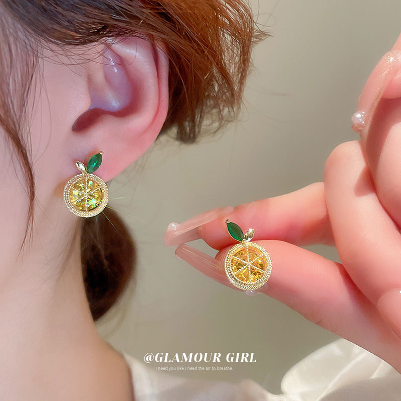 Women's Sier Needle Zircon Lemon Fresh And Earrings