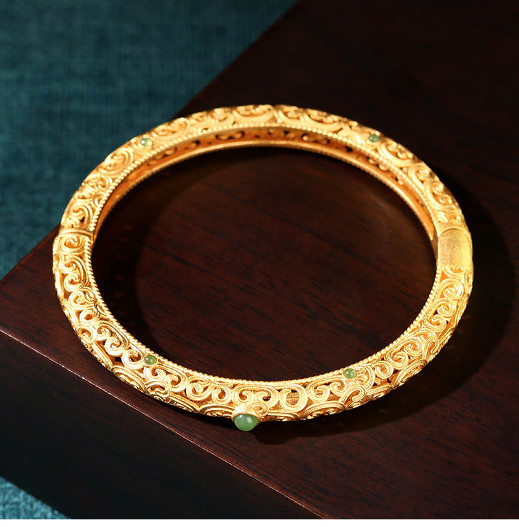 Fashion Cloud Pattern Ancient Gold-plated Jade Inlaid Jewelry Set