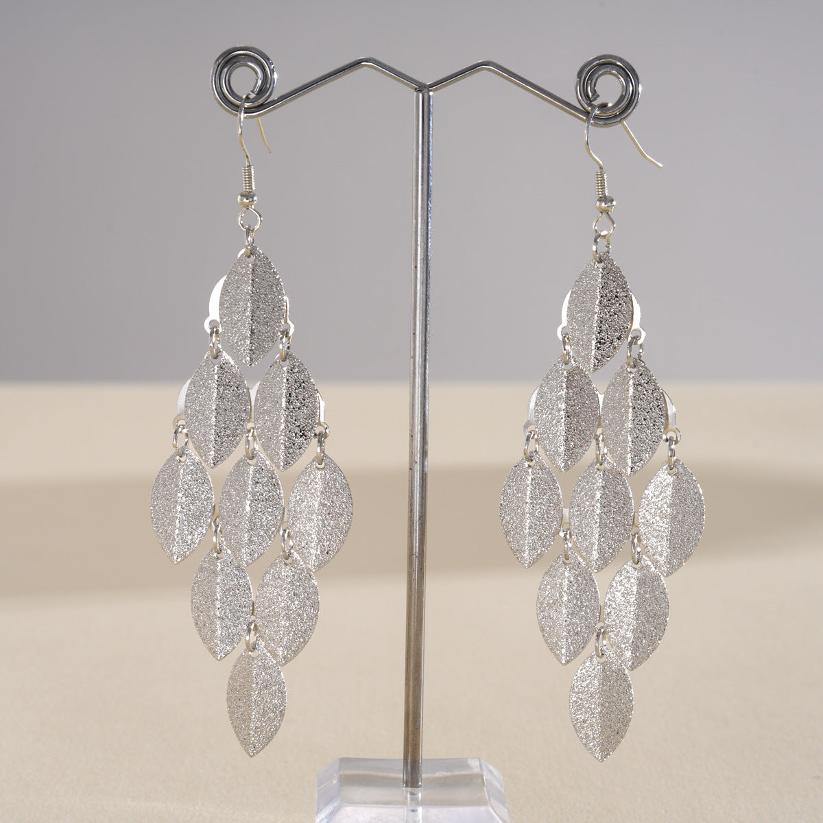 Sier Needle Matte Ear Hook Diamond Design Tassel Light Luxury Earrings