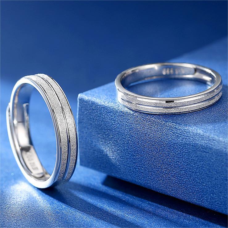 Sier Striped Frosted Couple Female Niche Ring