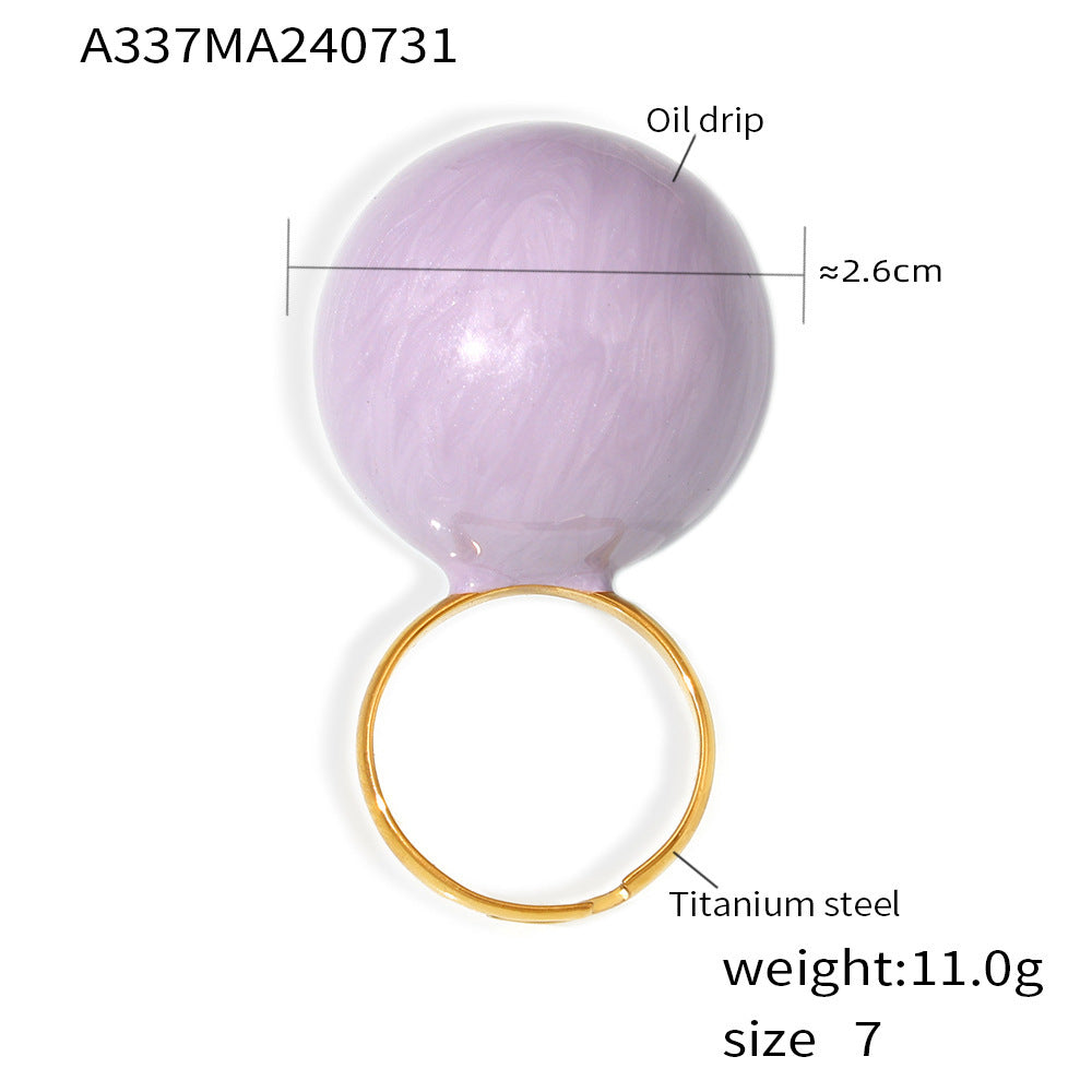Glaze Large Ball Fashionable Atmosphere Titanium Steel Gold Ring
