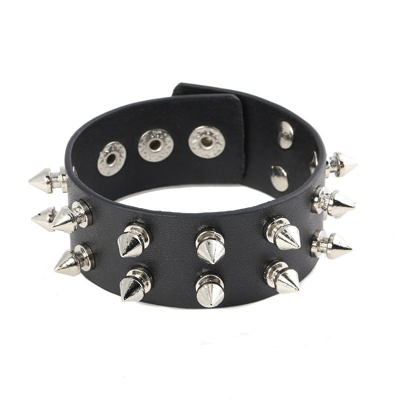 Punk Exaggerated Tapered Pointed Rivet Three Rows Bracelet