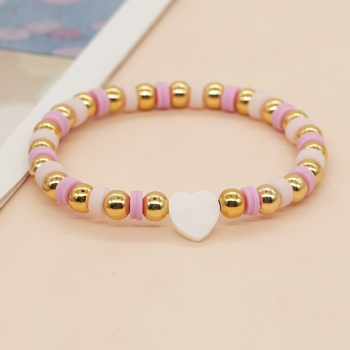 Peach Heart Polymer Clay Set Couple Suit Bracelets