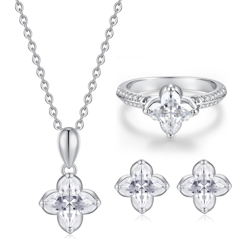 Sier Lily Grass Moissanite Ear Hook Fresh Rings