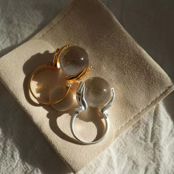 In Your Palm Planet Handmade Crystal Ball Couple Personalized Birthday Ring