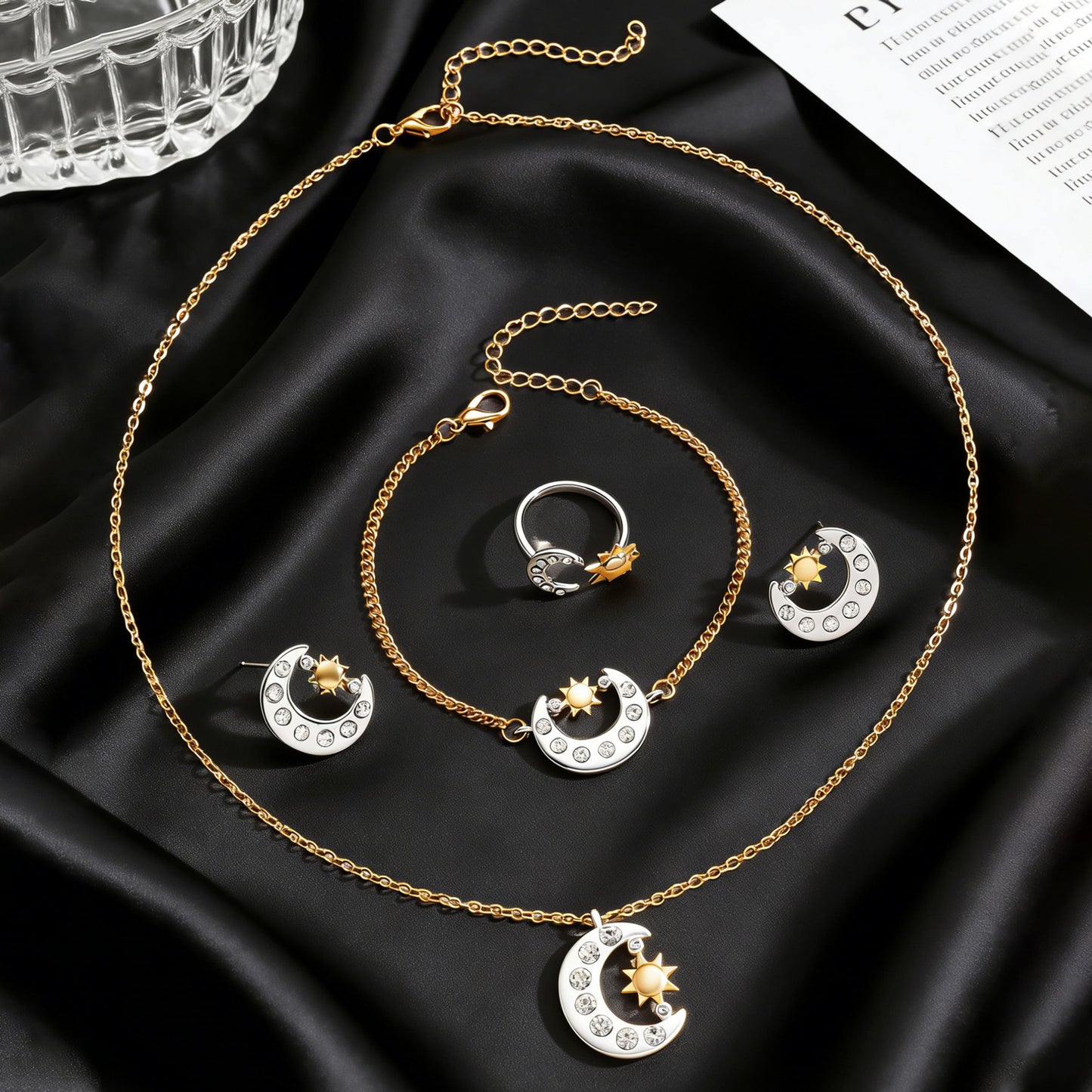 Copper Inlaid Zircon Sun Moon Female Jewelry Set