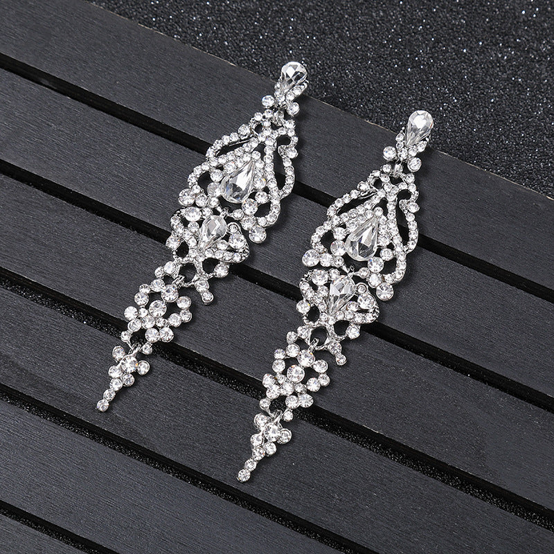 Boucles d'oreilles longues en cristal pour robe de mariée, accessoires