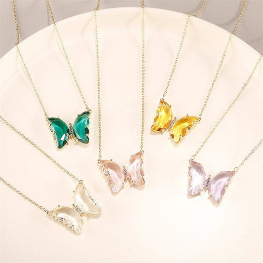 Women's Fantasy Glass Crystal Butterfly For Clavicle Necklaces