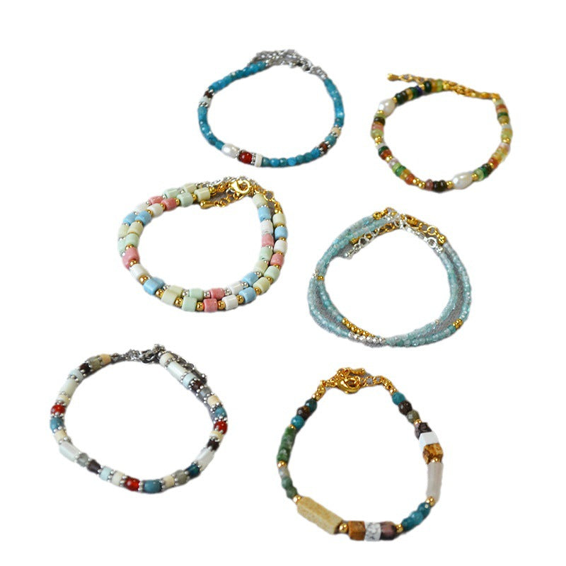 Colorful Real Stone Beaded Stacked Belt Bracelets