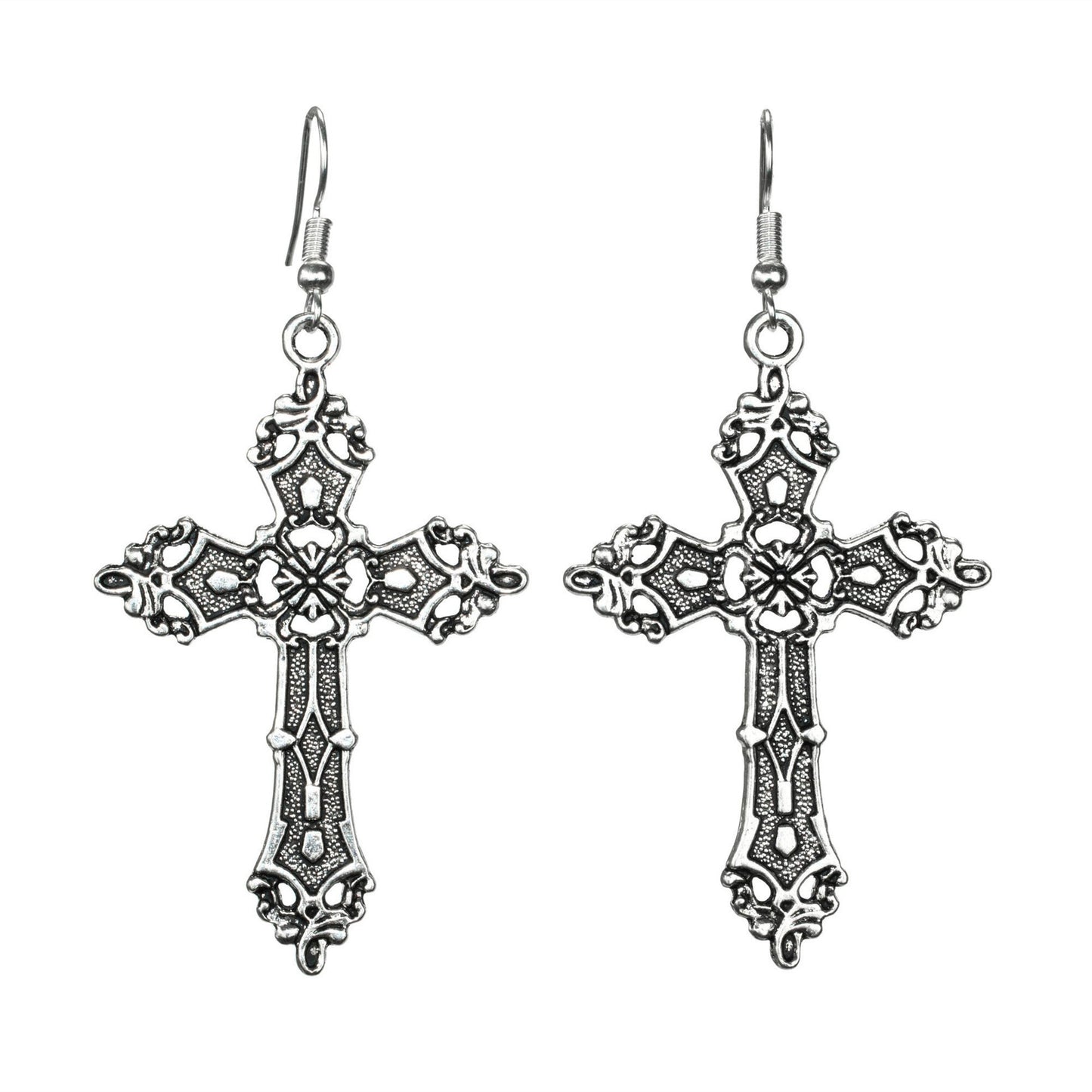 Boucles d'oreilles pendantes croix baroque vintage bohème Madonna