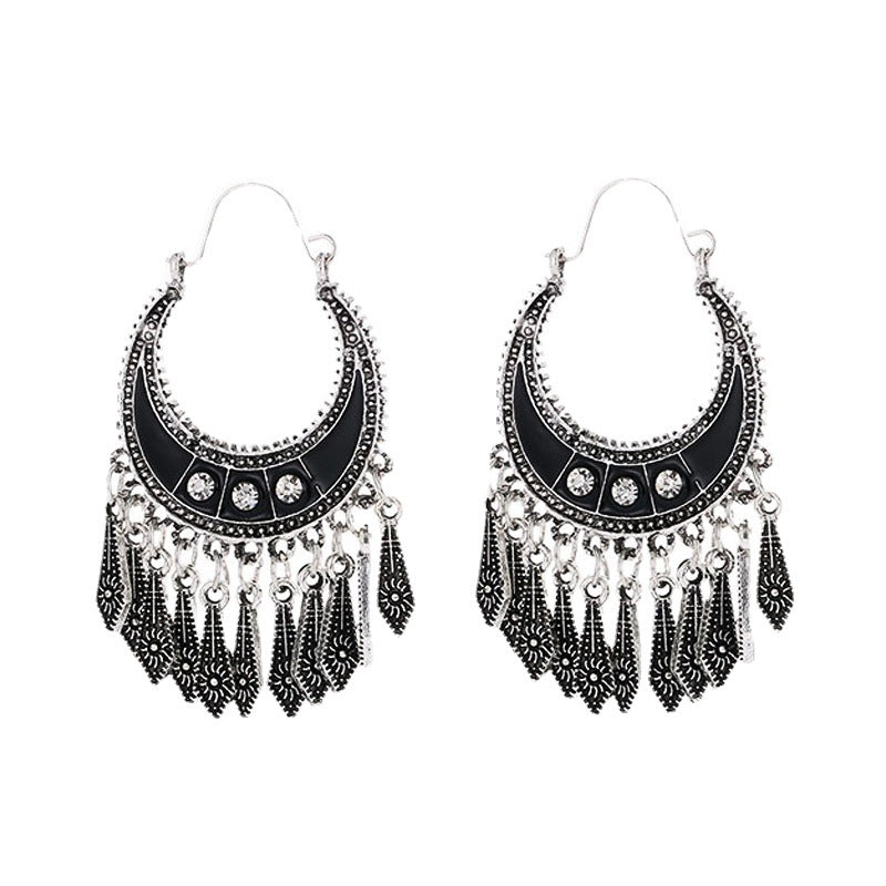 Vintage National Fashion Tassel Bohemian Black Earrings